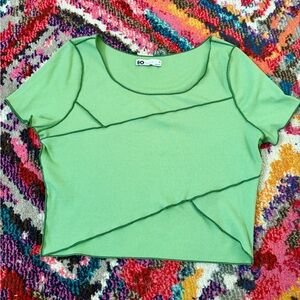 SO Light Green Ribbed Scoop Neck Crop Top